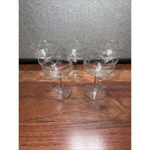 Vintage Set Of 5 AC Elegant Champagne Glasses 4.5" Tall Etched Flowers EUC